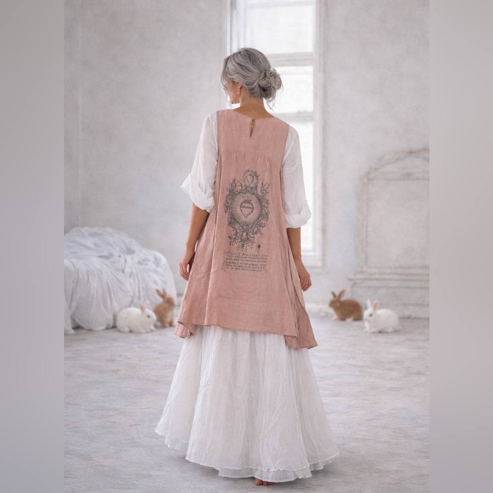 Hand Crafted Blush Pink Sleeveless Graphic Swing Dress